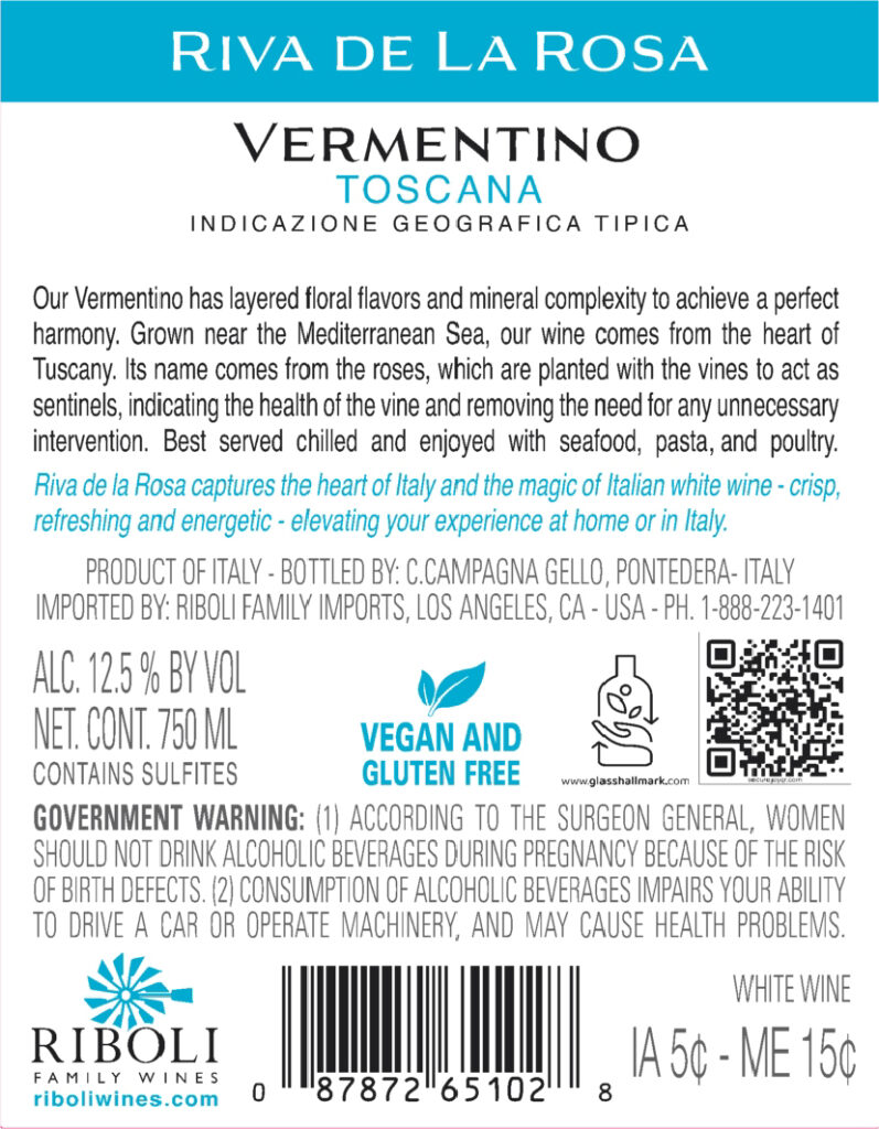 Riva De La Rosa Vermentino Label